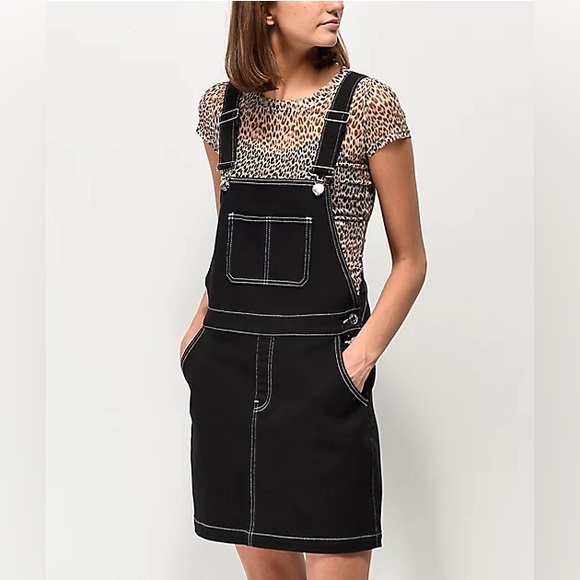 Charlotte Rousse Like New Black Denim Overall Dress - Picture 1 of 7